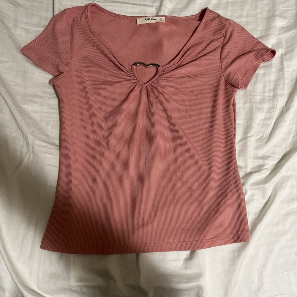 Pink Fitted Cut Out Short Sleeve Tee